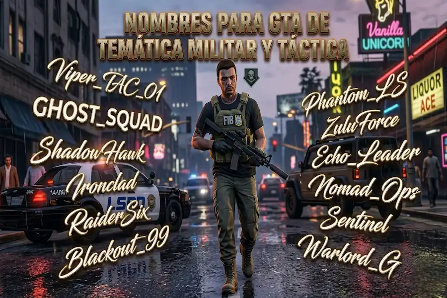 Nombres Militares y Tácticos para GTA Nombres de temática militar y táctica militar para personajes de GTA