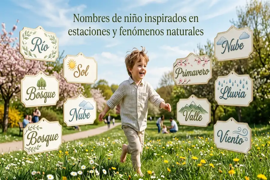 Nombres para niño inspirados en estaciones y fenómenos atmosféricos Composición fotográfica que muestra el cambio de las cuatro estaciones y fenómenos atmosféricos en la naturaleza